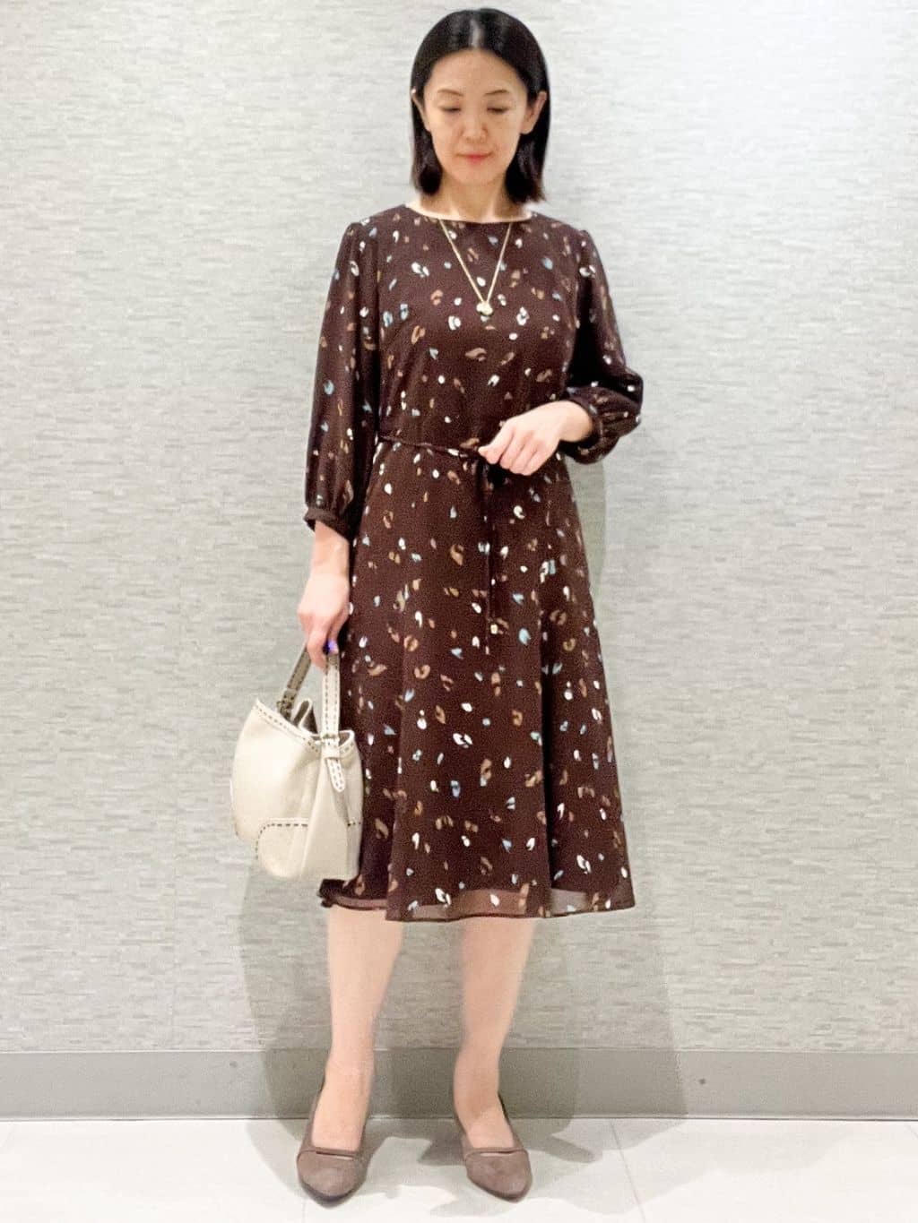 marikoさんの「Reflect｜【ウエストリボン付き】フレアプリントワンピース」を使ったコーディネート