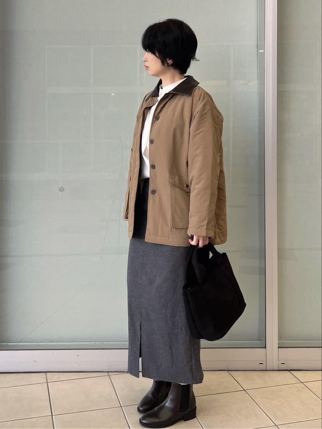 yo-koさんの「OPAQUE.CLIP｜《CLASSY掲載》ステンカラー中綿コート【洗濯機OK】」を使ったコーディネート
