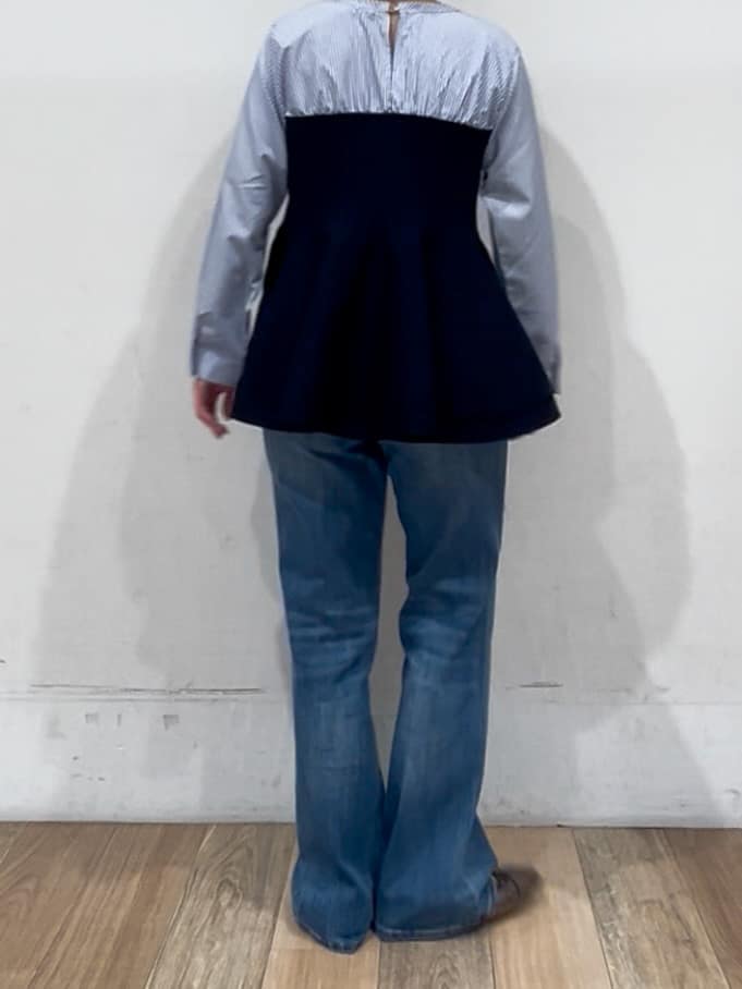山さんさんの「grove｜一枚でトレンド完成！体型カバーも叶うニットビスチェドッキングブラウス」を使ったコーディネート