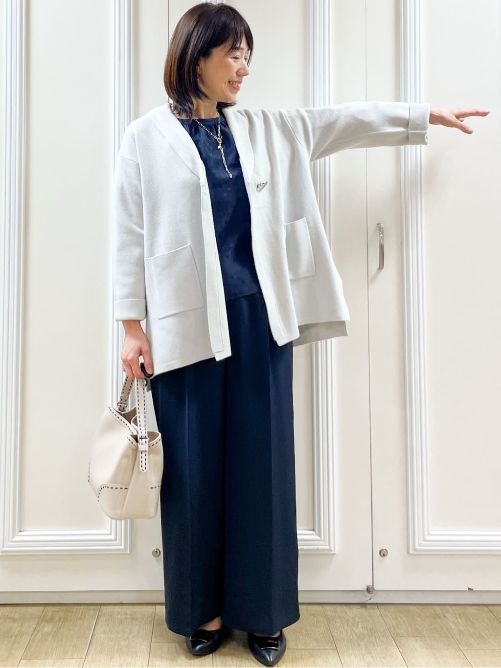 めいさんの「Reflect｜【ライトアウター／気軽な羽織に◎】オフボディカーディガン」を使ったコーディネート