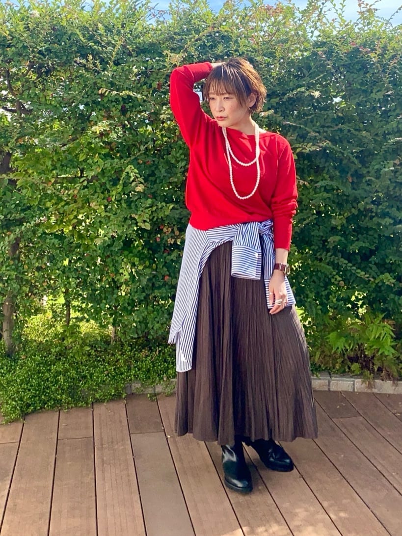 mari_831さんの「UNTITLED｜【アンサンブル可/洗える】シルクウールカシミヤ ドルマンスリーブニット」を使ったコーディネート