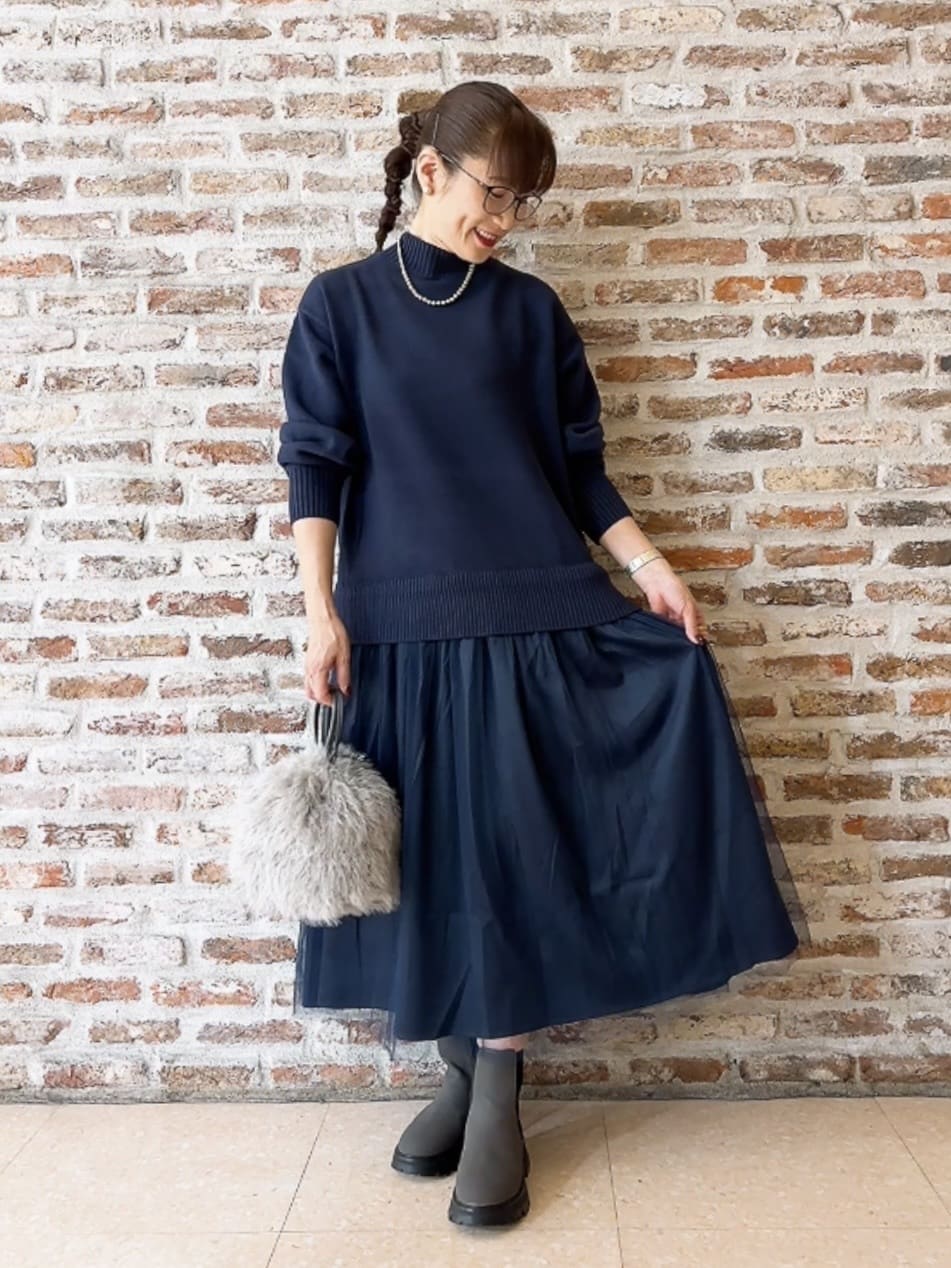 Yasucoさんの「Dessin｜【洗える】ニットチュールドッキングワンピース」を使ったコーディネート