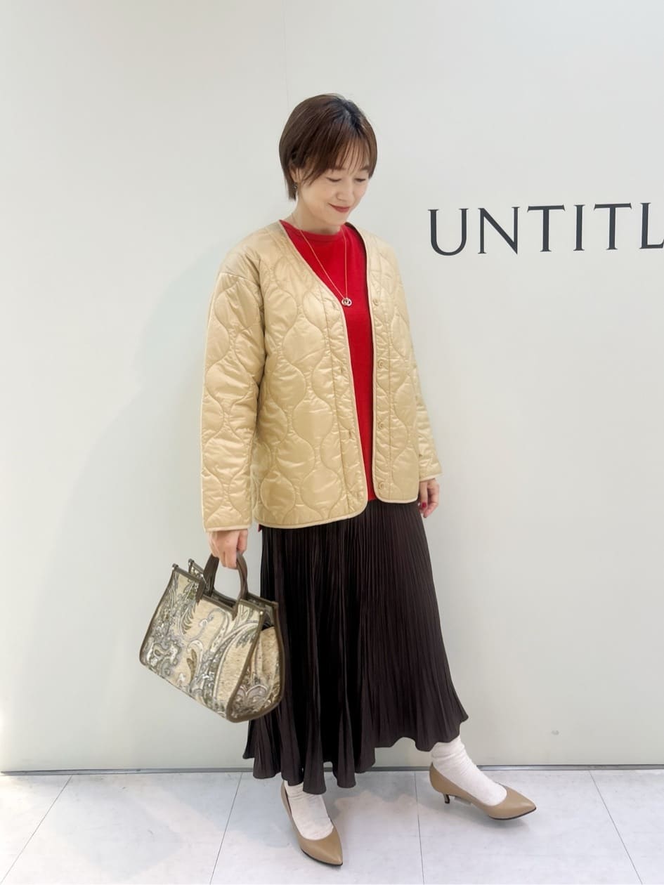 Mikiさんの「UNTITLED｜【シワ知らず/ウエストゴム】スエード風プリーツスカート」を使ったコーディネート