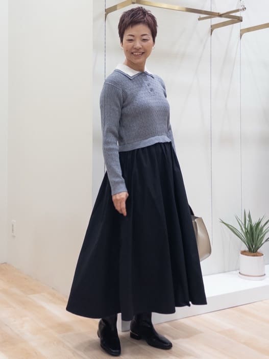 シュウコさんの「grove｜【時短コーデ】ポロニットドッキングワンピース」を使ったコーディネート