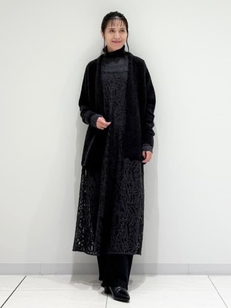kayoさんの「INDIVI｜【エアリー素材】ブークレ着流しニットカーディガン」を使ったコーディネート