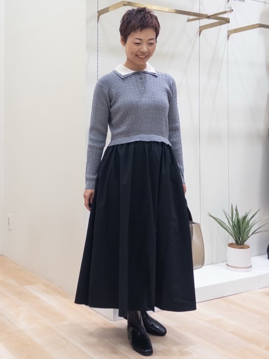 シュウコさんの「grove｜【時短コーデ】ポロニットドッキングワンピース」を使ったコーディネート