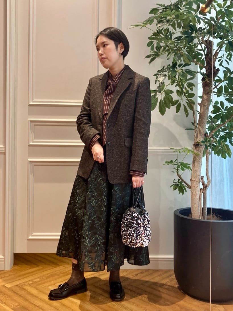 konominさんの「DRESSTERIOR｜スパンコール2WAY巾着バッグ」を使ったコーディネート