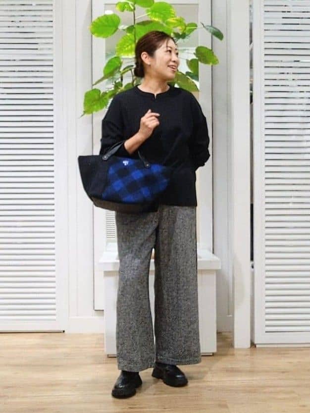 KJさんの「Dessin｜【洗える/後ろゴム】ツイードワイドパンツ」を使ったコーディネート