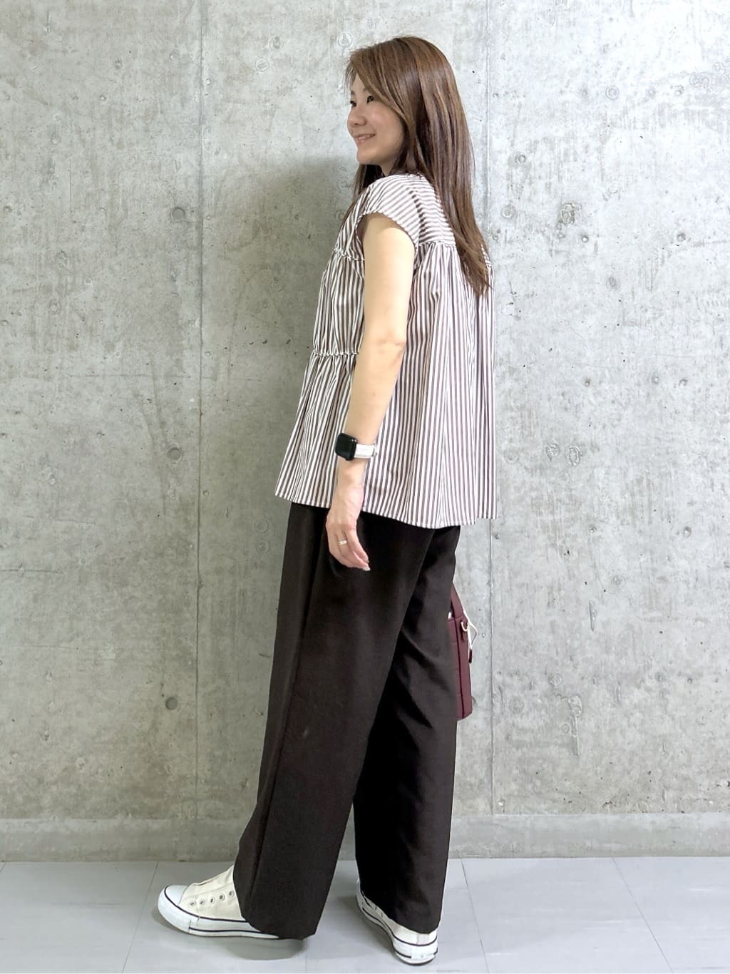 takaさんの「Dessin｜【洗える】ストライプ柄ギャザーブラウス」を使ったコーディネート