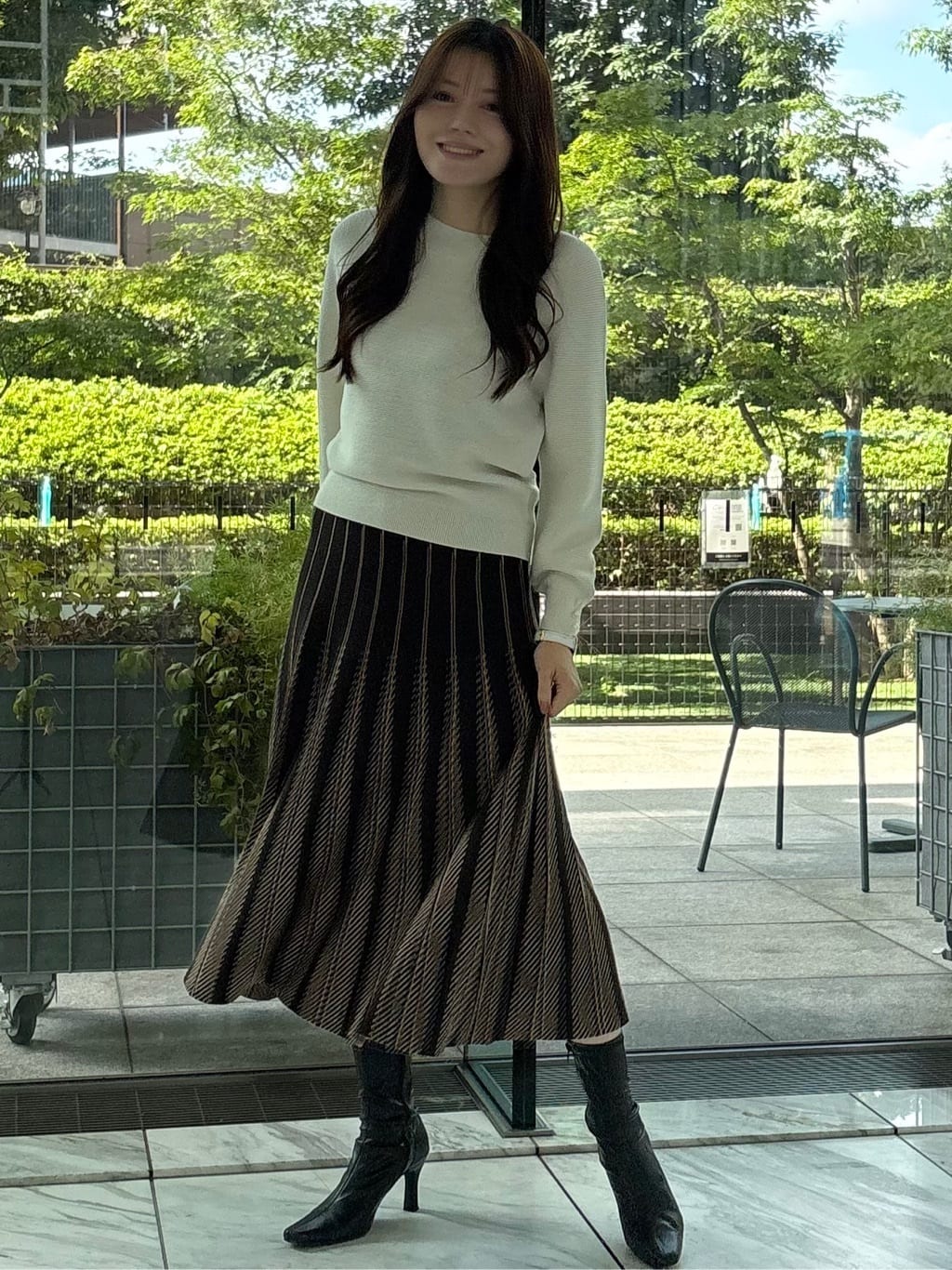sayaさんの「COUP DE CHANCE｜【手洗い可】ニットプリーツフレアスカート」を使ったコーディネート
