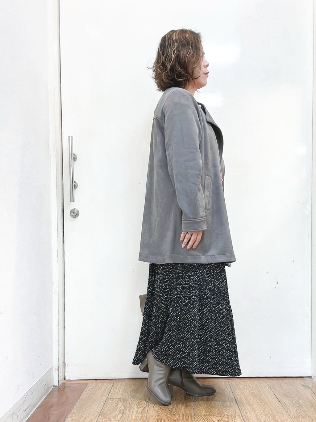 haruさんの「SHOO･LA･RUE｜【S-LL】上品さを纏う やわらかフェイクスエード ミドル丈ブルゾン」を使ったコーディネート