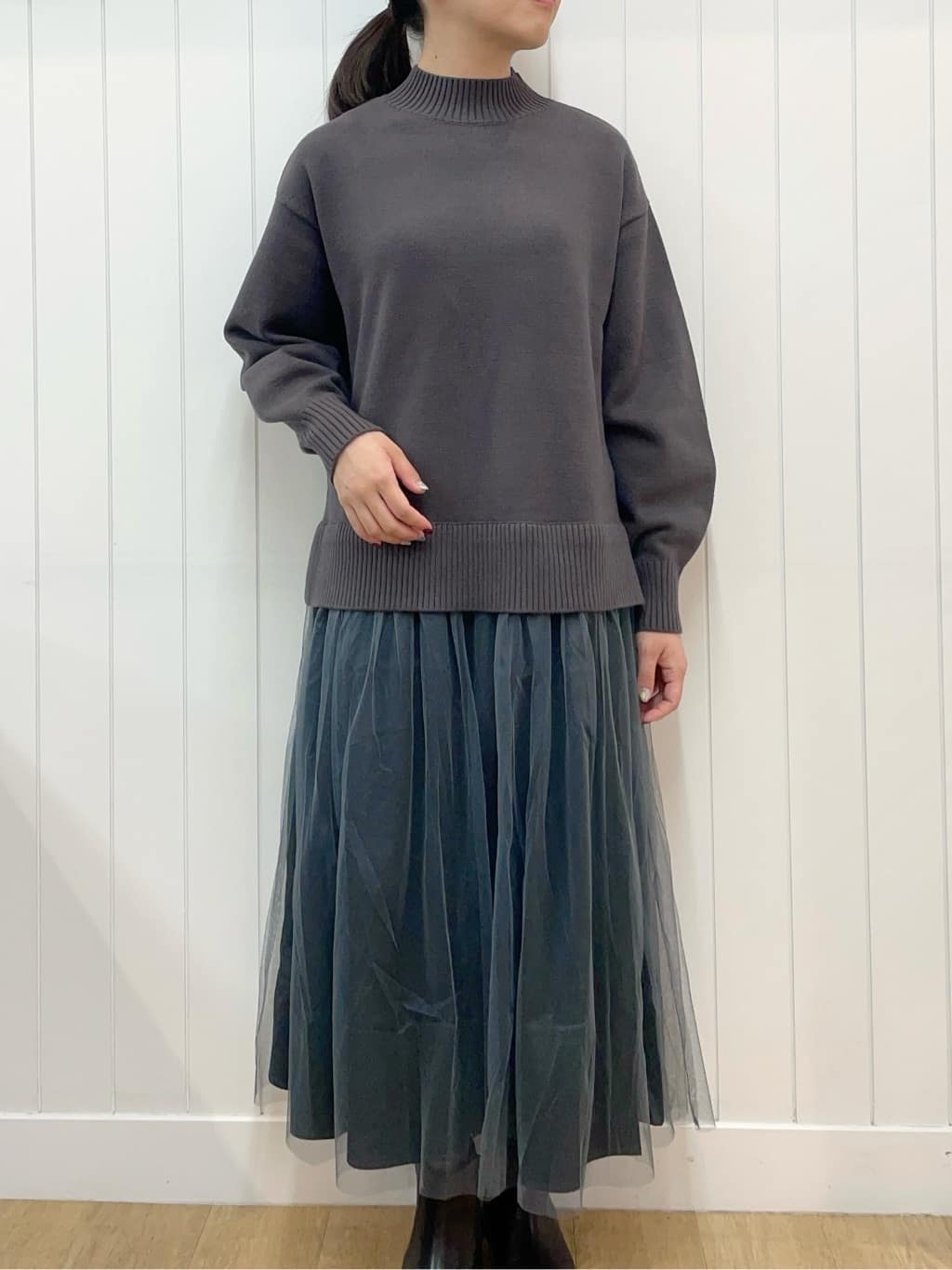Mayaさんの「Dessin｜【洗える】ニットチュールドッキングワンピース」を使ったコーディネート