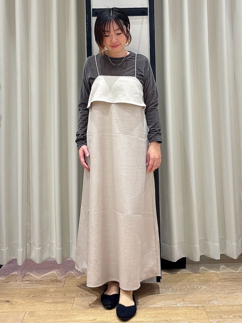 amamaさんの「grove｜【カセット服】洗えるAラインキャミワンピース」を使ったコーディネート