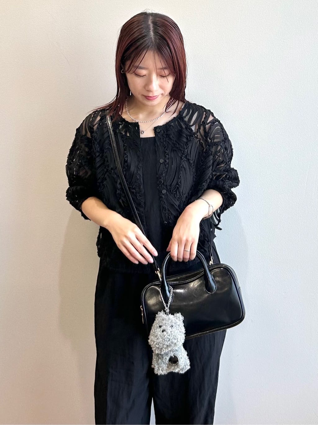 RINAさんの「OPAQUE.CLIP｜シアー刺繍レース前開きブラウス【洗濯機洗い可】」を使ったコーディネート