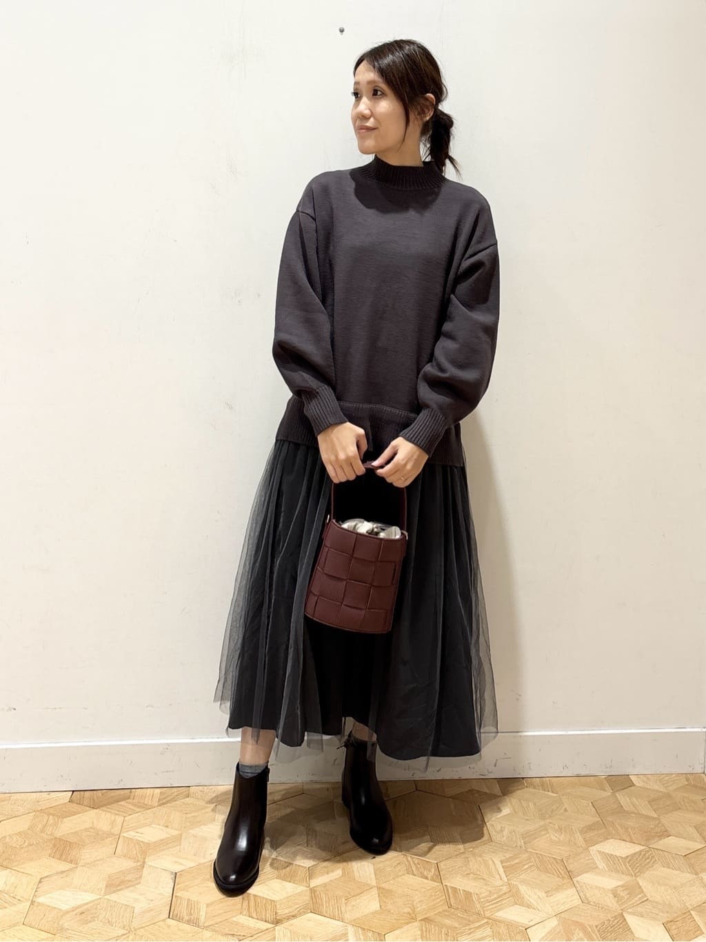YUMIさんの「Dessin｜【洗える】ニットチュールドッキングワンピース」を使ったコーディネート