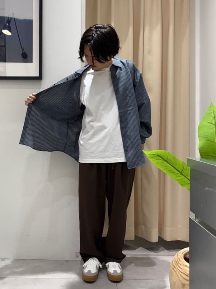 はさんの「THE SHOP TK｜チェック＆ストライプ アソート長袖シャツ【洗濯機OK】」を使ったコーディネート