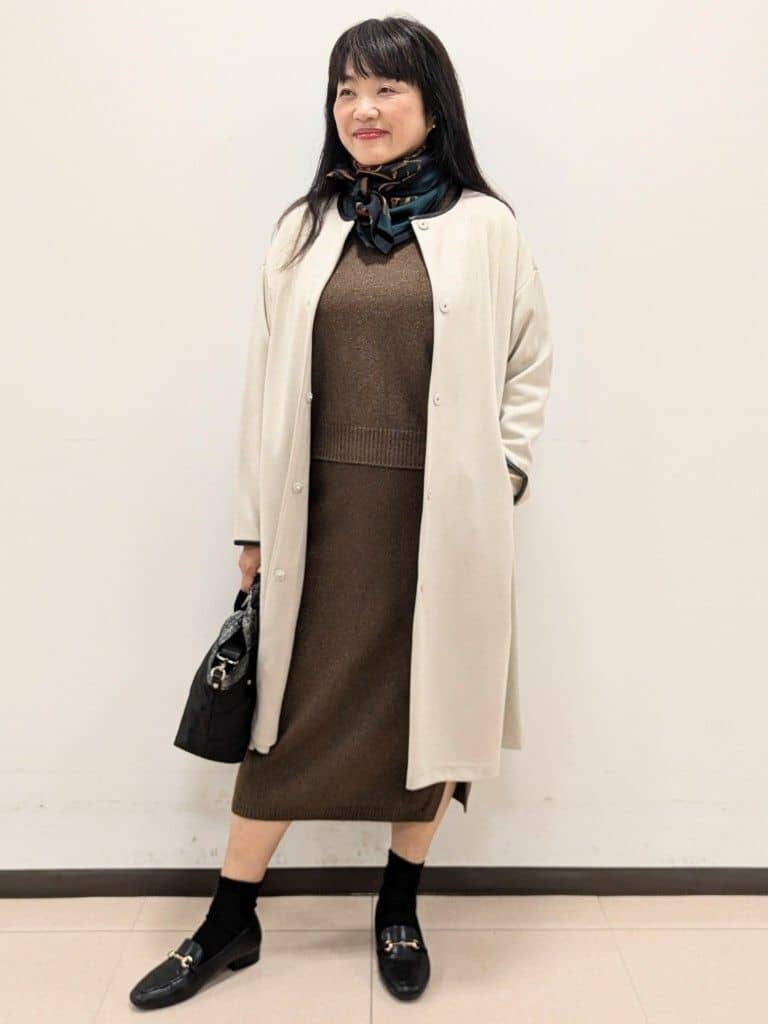 ともさんの「UNTITLED｜【洗える/軽羽織り】マシュマロタッチ　スエード調コート」を使ったコーディネート