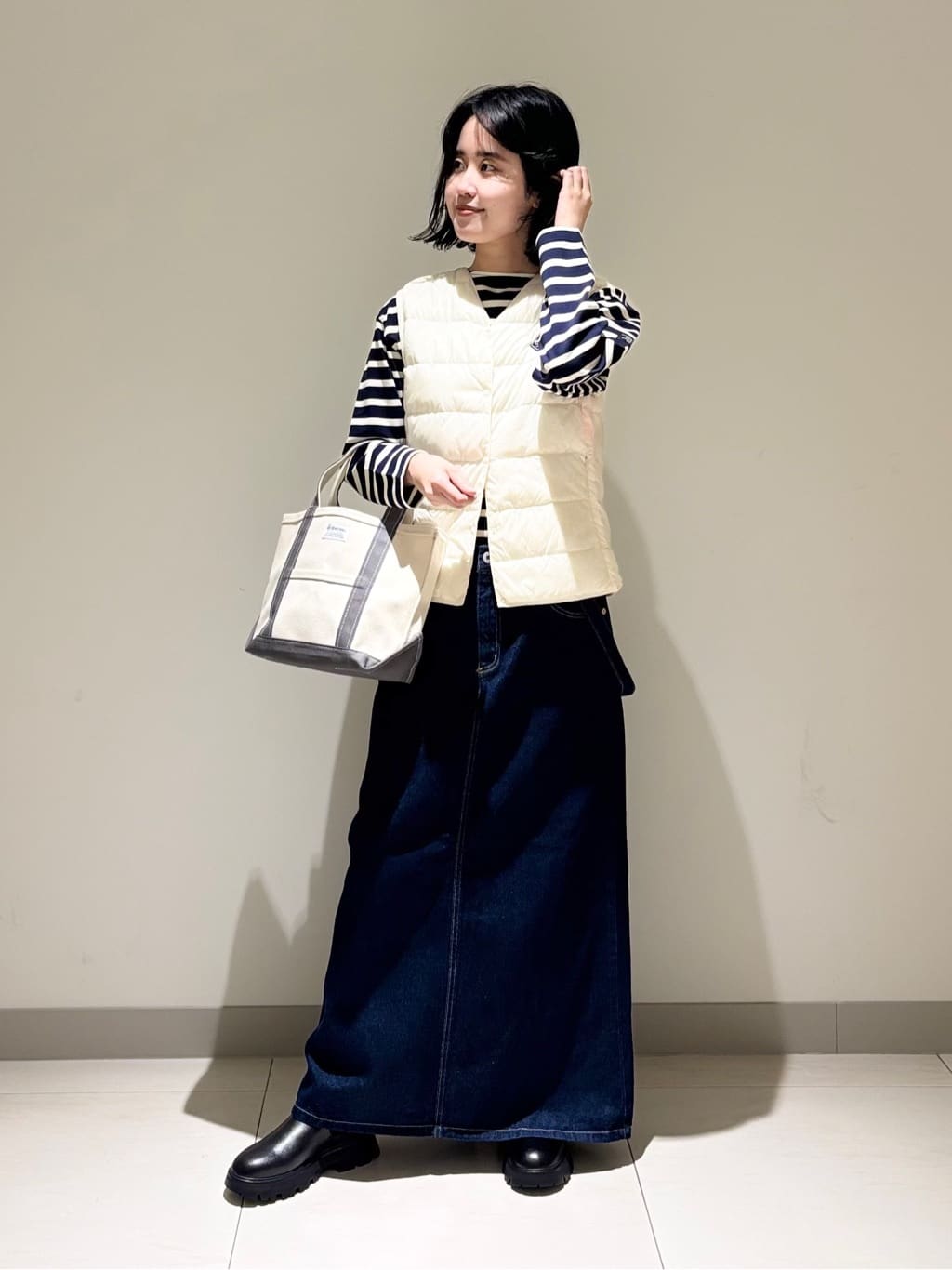 mayuさんの「Dessin｜【2WAY・洗える】デニムジャンパースカート」を使ったコーディネート