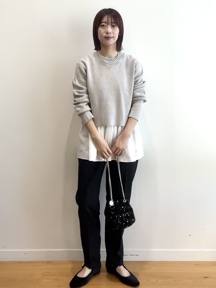RINAさんの「OPAQUE.CLIP｜《ツインセット》ショートラメニット&times;フレアタンクトップ【洗濯機OK】」を使ったコーディネート