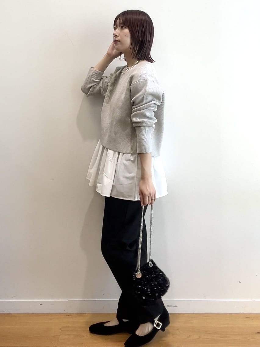 RINAさんの「OPAQUE.CLIP｜《ツインセット》ショートラメニット&times;フレアタンクトップ【洗濯機OK】」を使ったコーディネート