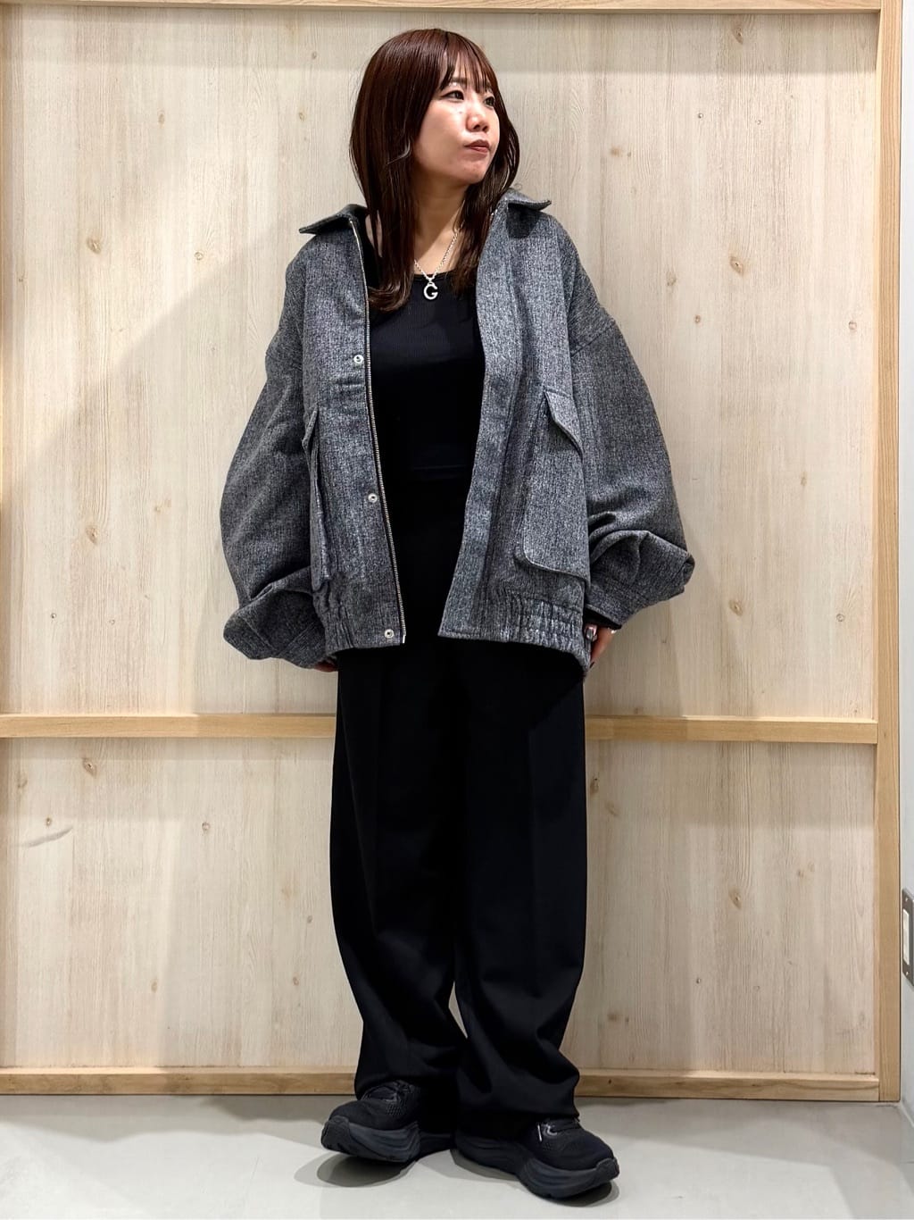 nanaさんの「THE SHOP TK｜ツイードフライトビッグブルゾン 【洗濯機OK／セットアップ可】」を使ったコーディネート