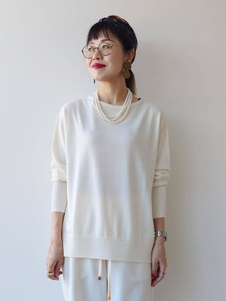 MUTSUKOさんの「UNTITLED｜【8色展開/体型カバー】魅せるタイムレスニット」を使ったコーディネート