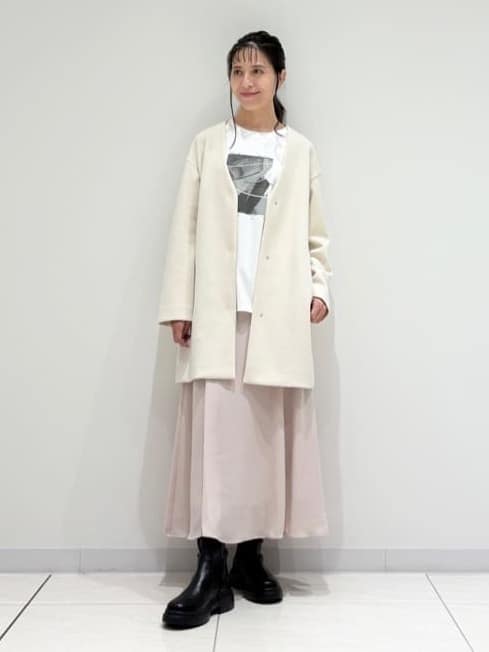 kayoさんの「INDIVI｜【秋／軽羽織り】ノーカラーミドル丈ライトコート」を使ったコーディネート