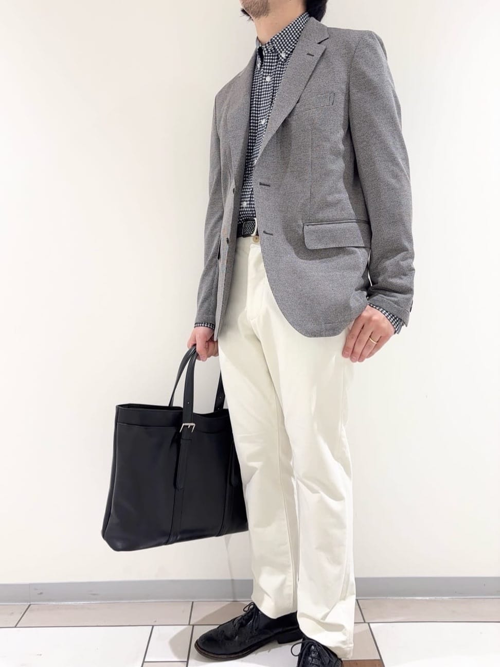及川さんの「TAKEO KIKUCHI｜ピンジャージ 千鳥 ジャケット」を使ったコーディネート
