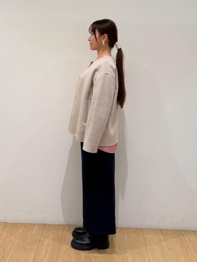 maiさんの「INDIVI｜【配色デザイン／ショート丈】ウールリバー ノーカラーコート」を使ったコーディネート