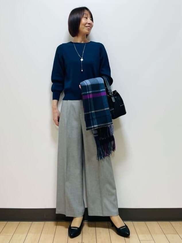 Riiさんの「Reflect｜【選べる8色／スカートにもパンツにも◎】ウール混ボートネックニット」を使ったコーディネート