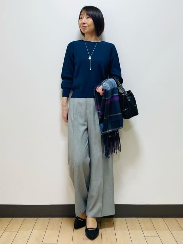 Riiさんの「Reflect｜【選べる8色／スカートにもパンツにも◎】ウール混ボートネックニット」を使ったコーディネート