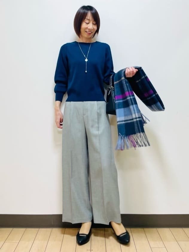 Riiさんの「Reflect｜【選べる8色／スカートにもパンツにも◎】ウール混ボートネックニット」を使ったコーディネート