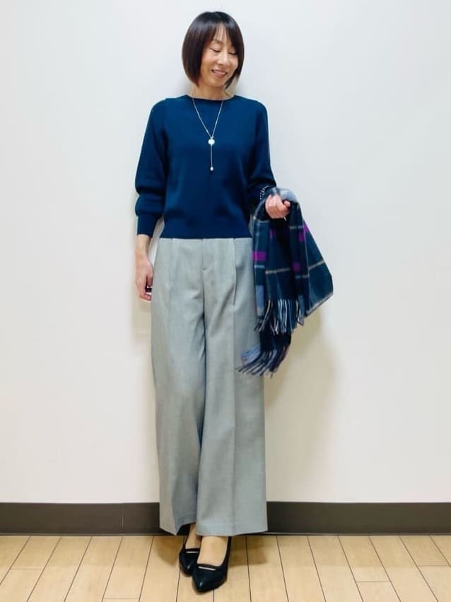 Riiさんの「Reflect｜【選べる8色／スカートにもパンツにも◎】ウール混ボートネックニット」を使ったコーディネート