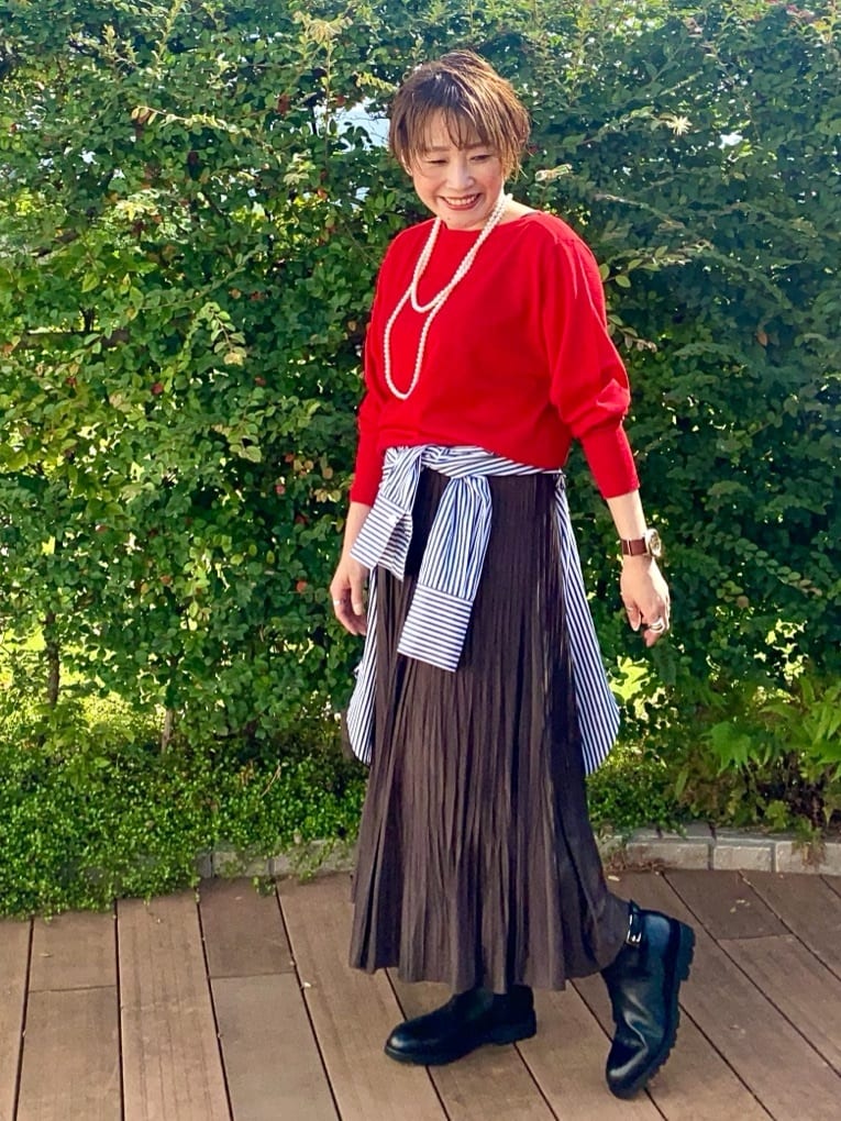 mari_831さんの「UNTITLED｜【アンサンブル可/洗える】シルクウールカシミヤ ドルマンスリーブニット」を使ったコーディネート