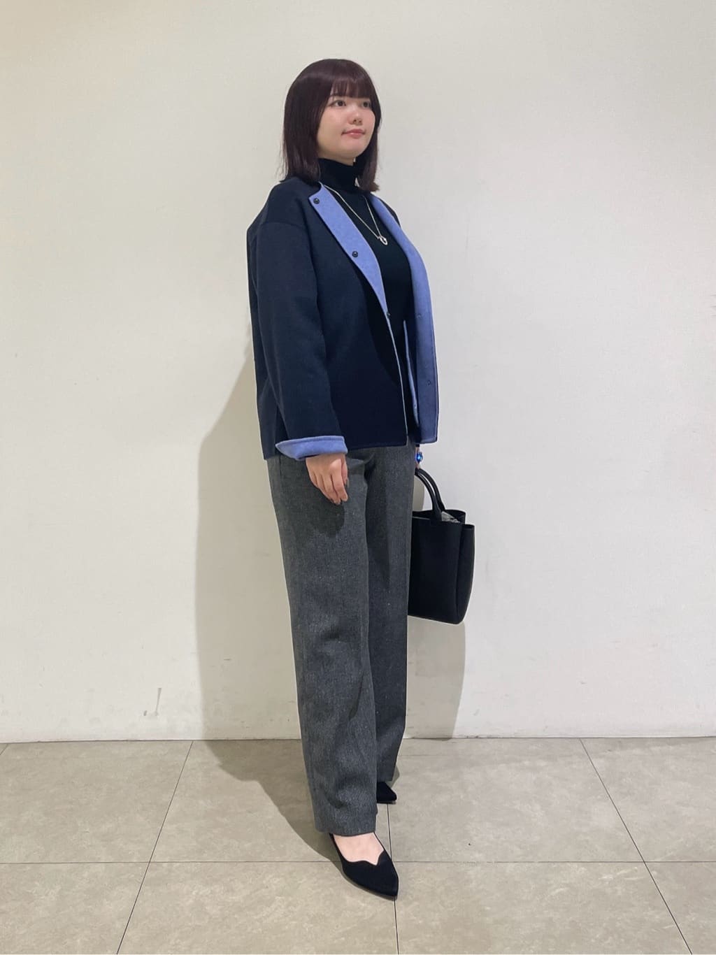 emikaさんの「INDIVI｜【配色デザイン／ショート丈】ウールリバー ノーカラーコート」を使ったコーディネート