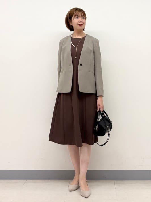 まいこさんの「INDIVI｜【洗える／通勤／スーツ】メランジストレッチ ノーカラージャケット」を使ったコーディネート