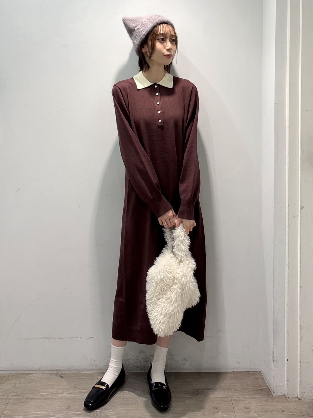 ぶまりんさんの「OPAQUE.CLIP｜配色ポロ衿ニットワンピース【洗濯機OK】」を使ったコーディネート