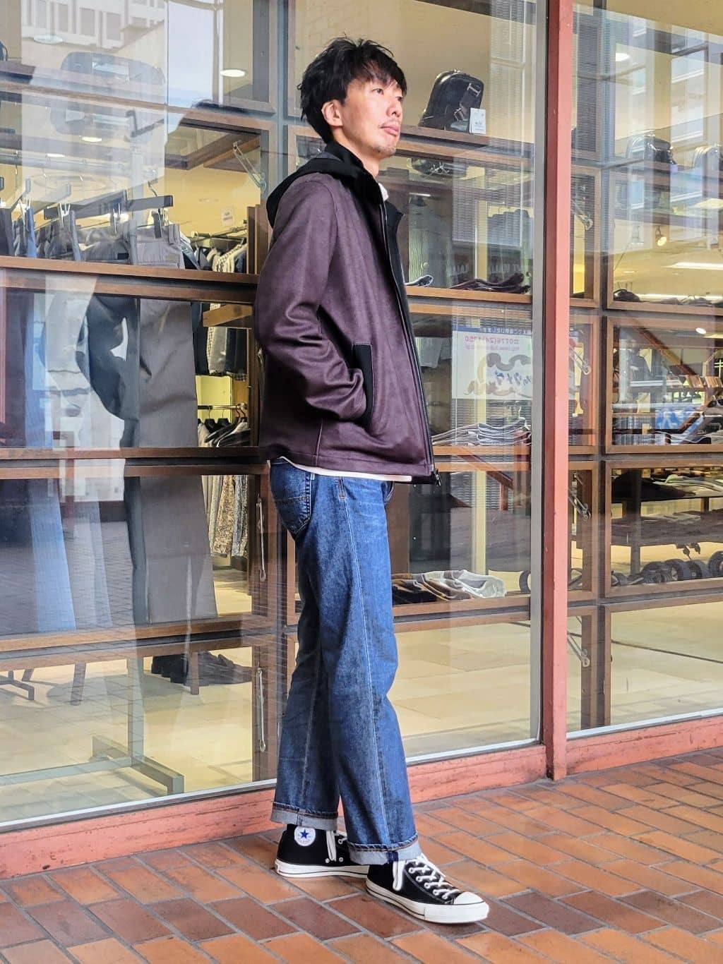 piroyaさんの「TAKEO KIKUCHI｜【JUST ONE LAYER】ダウンファブリック ジップアップ フード ブルゾン」を使ったコーディネート