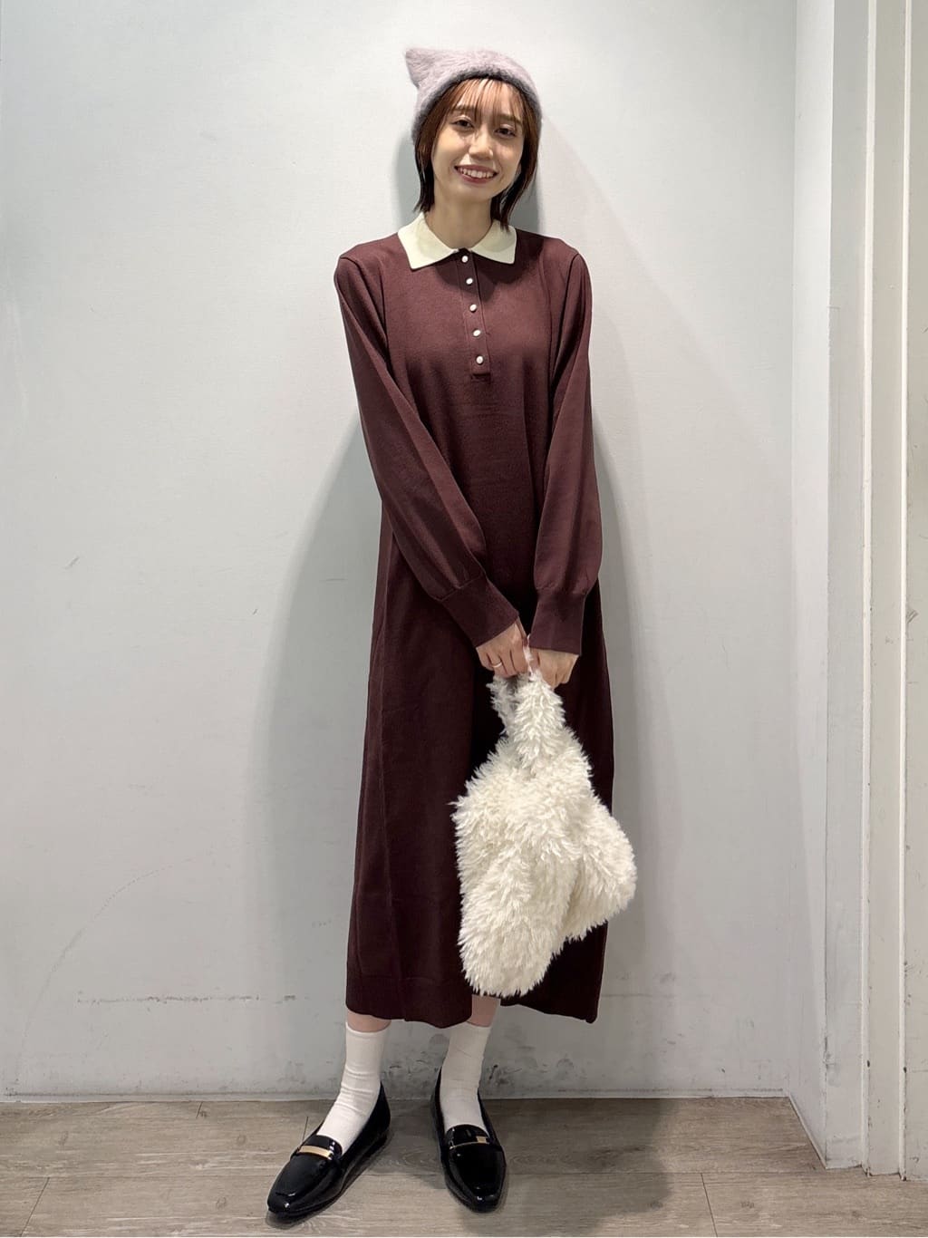 ぶまりんさんの「OPAQUE.CLIP｜配色ポロ衿ニットワンピース【洗濯機OK】」を使ったコーディネート