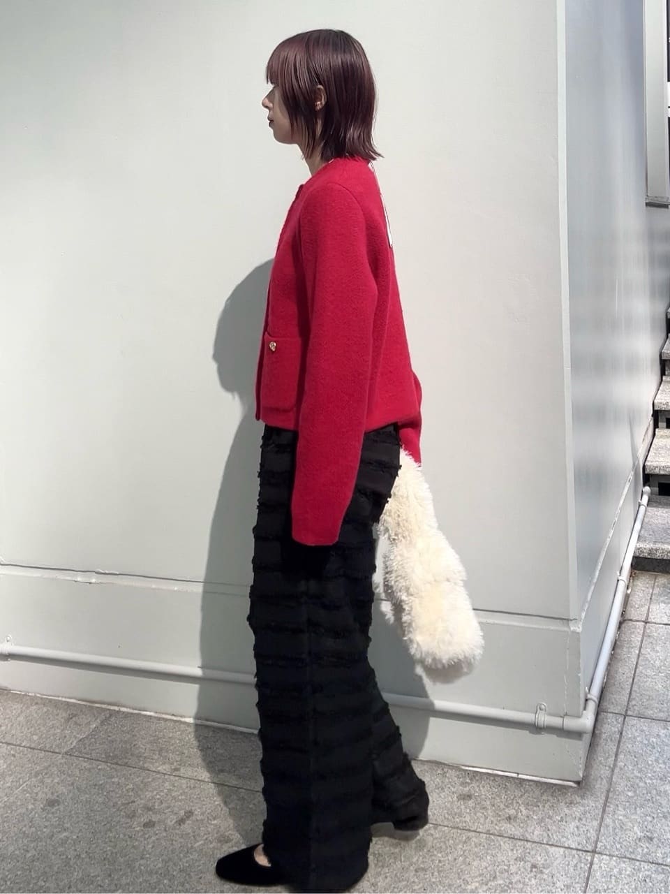 RINAさんの「OPAQUE.CLIP｜フリンジボーダージャカードワイドパンツ【洗濯機洗い可】」を使ったコーディネート