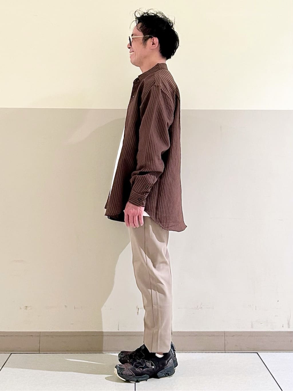 KENJI Iさんの「THE SHOP TK｜チェック＆ストライプ アソート長袖シャツ【洗濯機OK】」を使ったコーディネート
