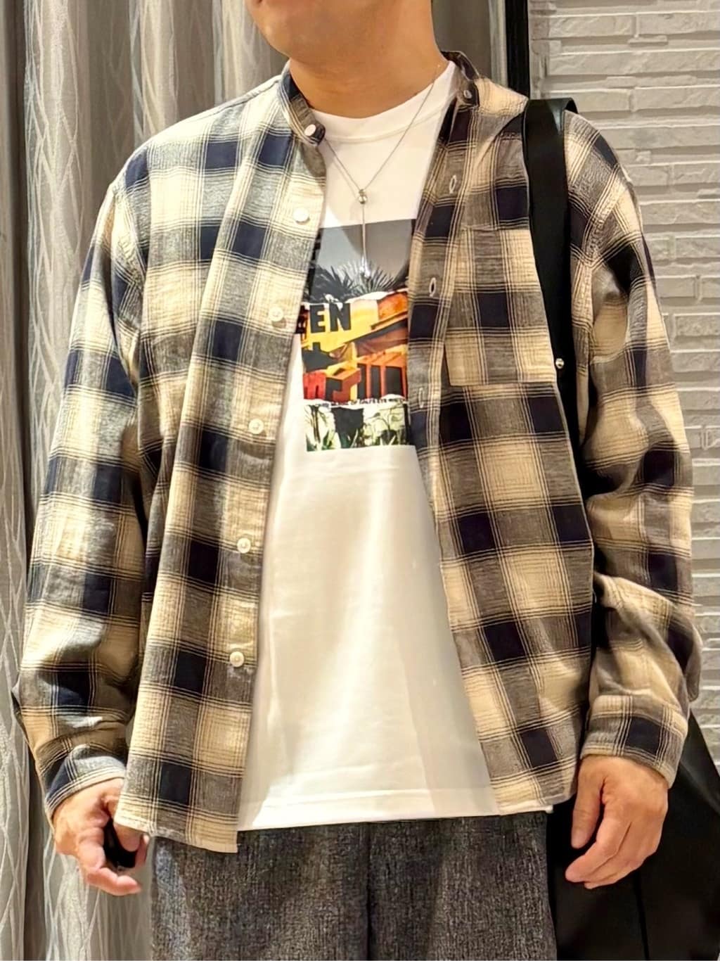 Pーyamaさんの「THE SHOP TK｜オンブレーチェックバンドカラーシャツ 【洗濯機OK】」を使ったコーディネート