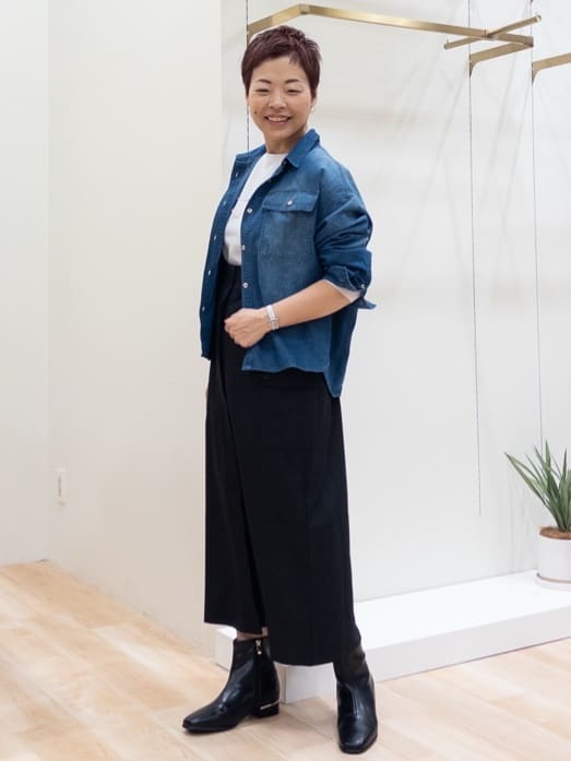 シュウコさんの「grove｜【最終お値下げ！】ガーターボートネックプルオーバー【洗える/毛玉軽減】」を使ったコーディネート