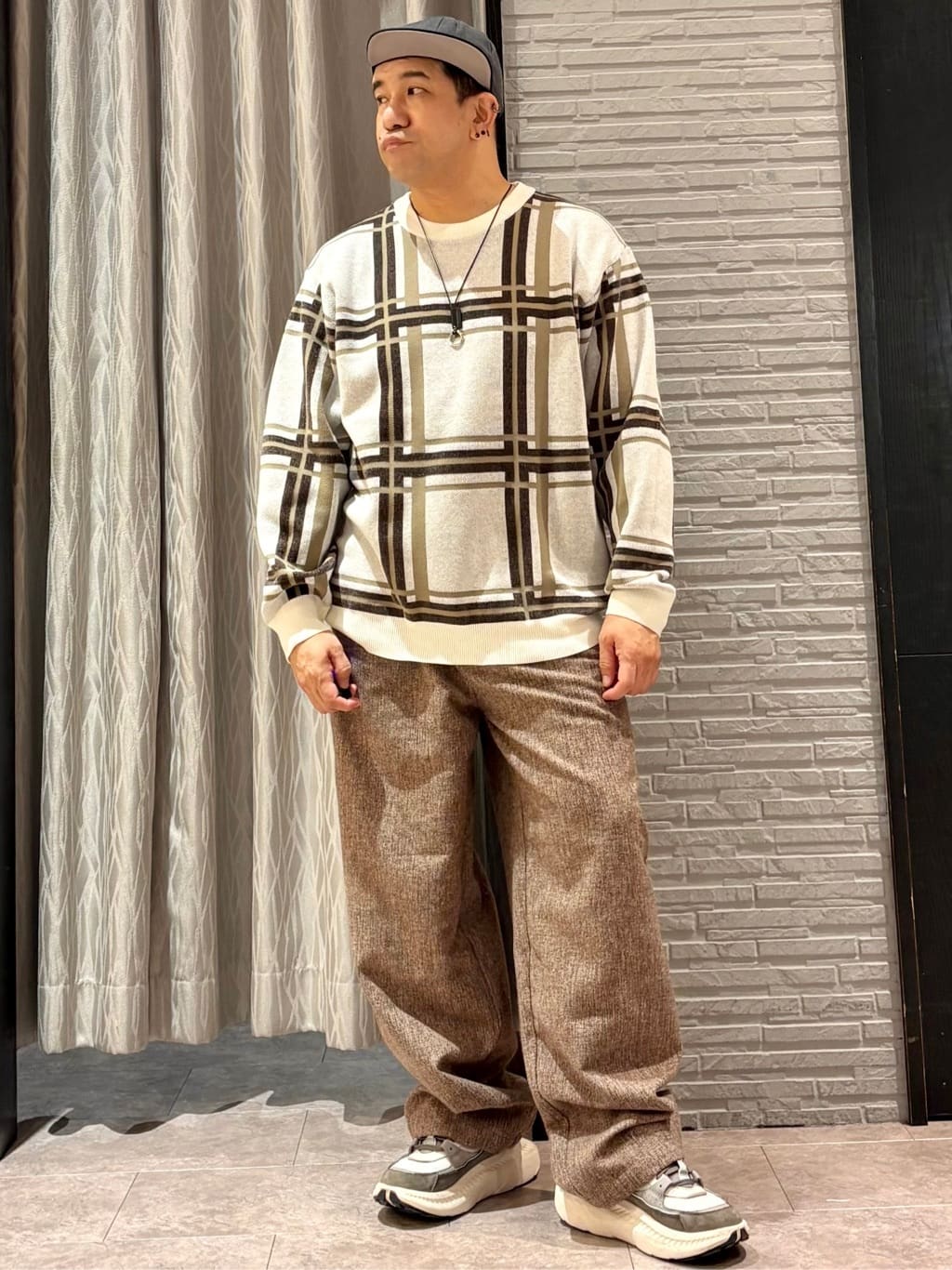 Pーyamaさんの「THE SHOP TK｜チェックジャカードニット【洗濯機OK】」を使ったコーディネート
