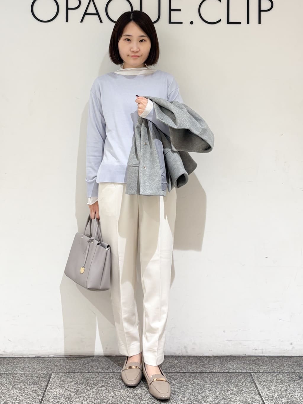 riさんの「OPAQUE.CLIP｜ウールライクメルトンノーカラーコート【洗濯機洗い可】」を使ったコーディネート