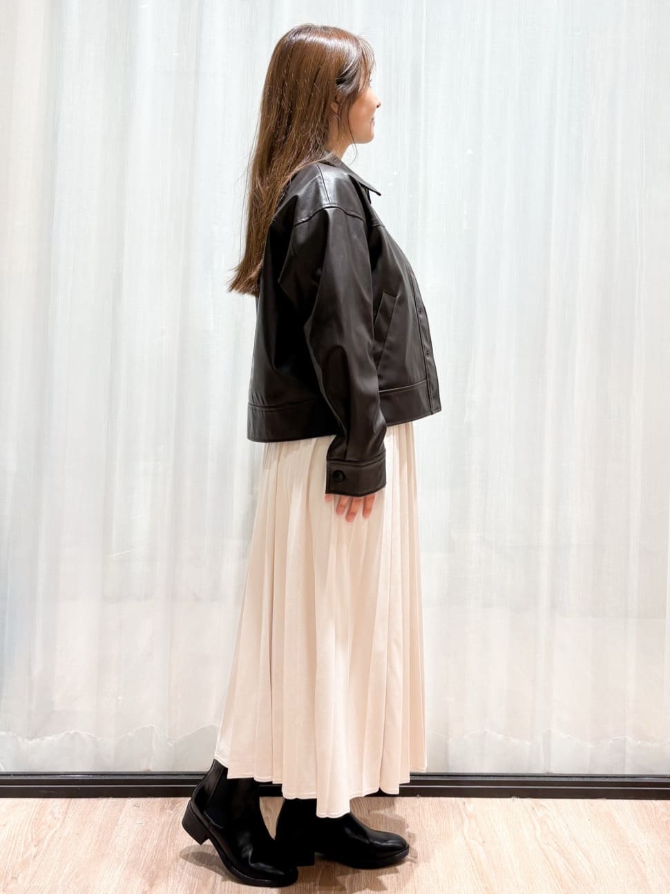 かなさんの「OPAQUE.CLIP｜シンセティックレザー調ブルゾン【洗える】」を使ったコーディネート