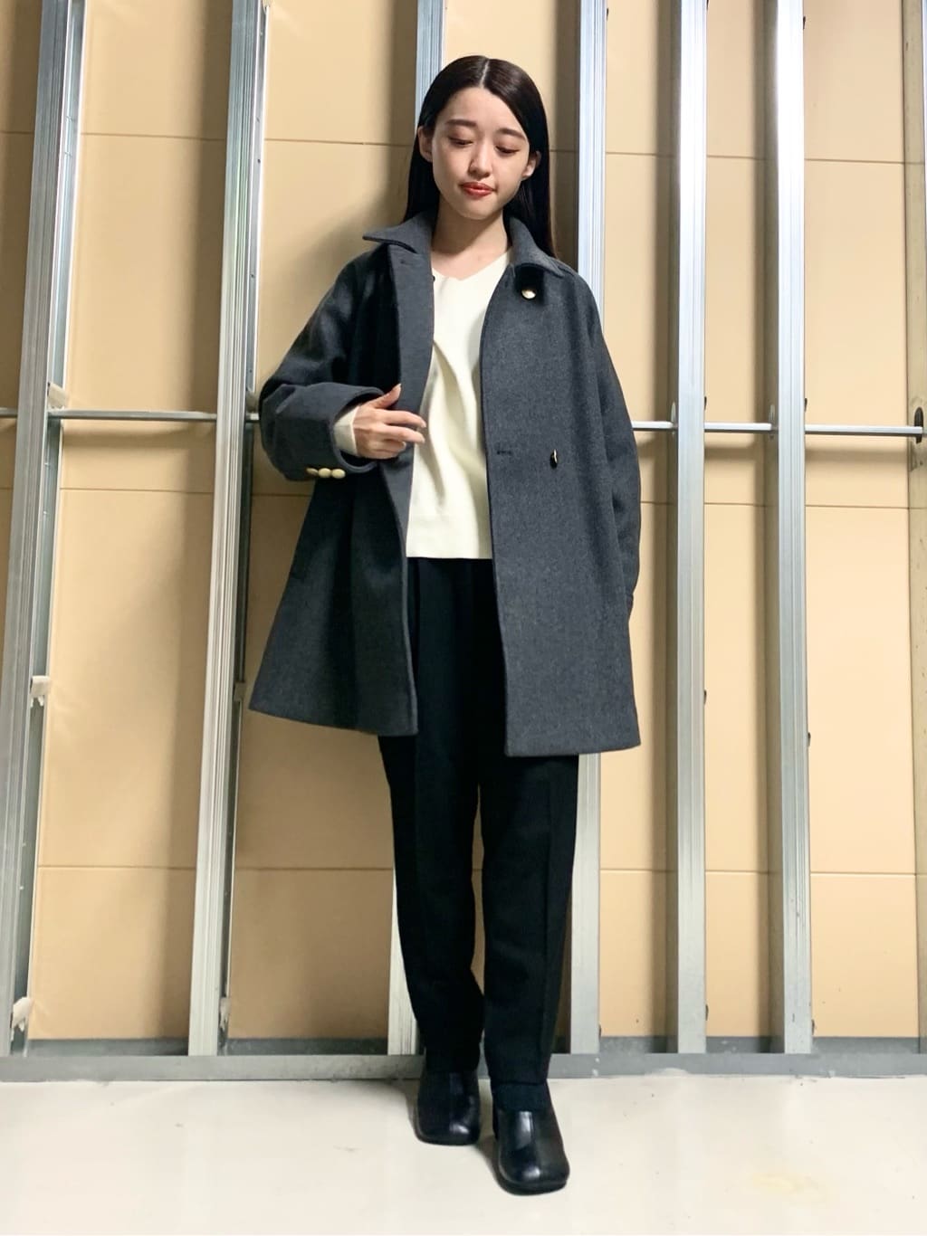 sahoさんの「THE SHOP TK｜クラシカルな装い ウールライクスタンドカラーコート」を使ったコーディネート