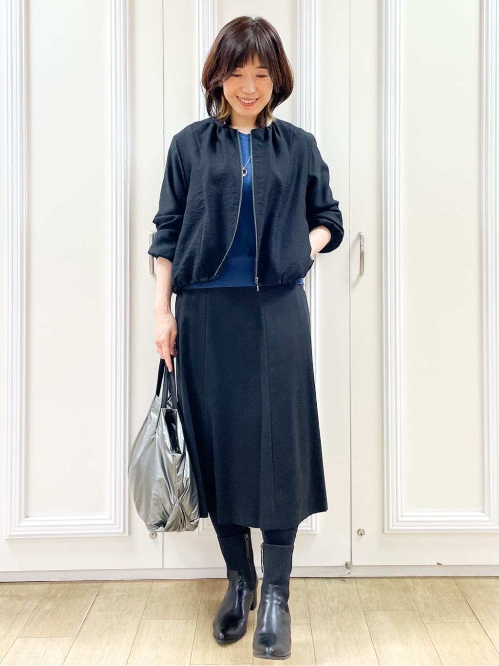 めいさんの「Reflect｜【ライトアウター／ゆったり羽織れる／気軽な羽織りに◎】ライトブルゾン」を使ったコーディネート
