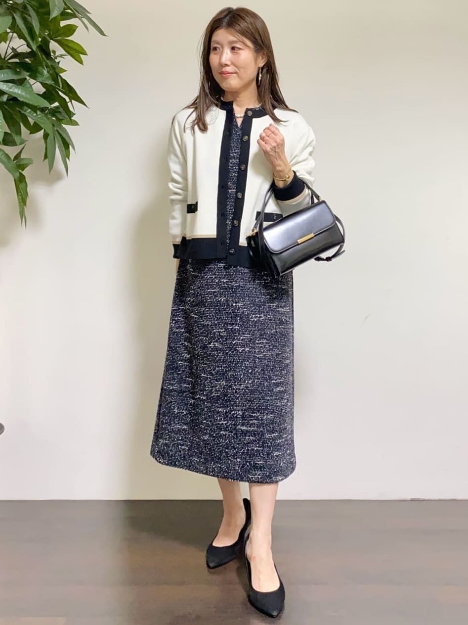 tomoさんの「UNTITLED｜【洗える/ストレッチ】ツイードジャージワンピース」を使ったコーディネート