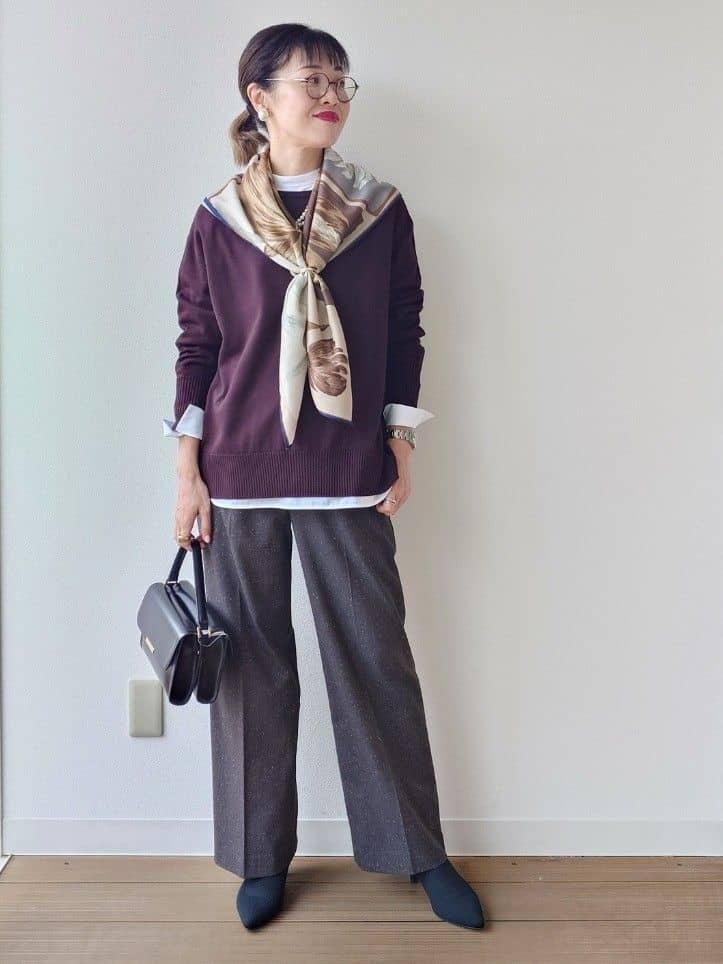 MUTSUKOさんの「UNTITLED｜【8色展開/体型カバー】魅せるタイムレスニット」を使ったコーディネート